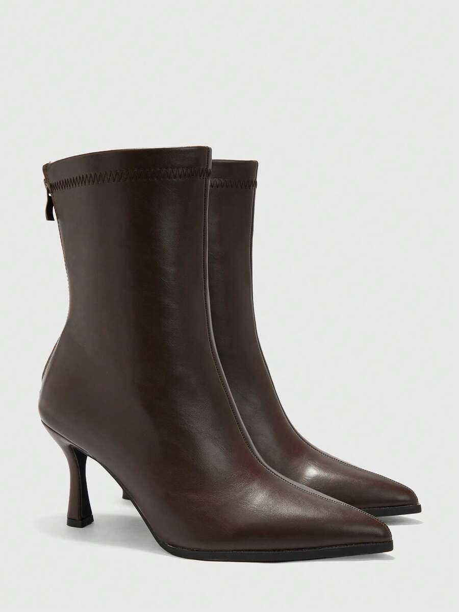 CUCCOO BIZCHIC Women's Side Zipper Slim High Boots Pointed Toe Thin Heel High Heel Temperament Commuter Style Workplace Versatile Fashion Boots - Brown - View 1