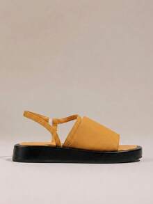 HighSole Slouchy Simple Wide-Sided Sandals Back Lace-Up Open-Toed Round Toe Thick-Soled Casual Vacation Style Women's Sandals Seaside Outing Daily Wear - Yellow - View 2