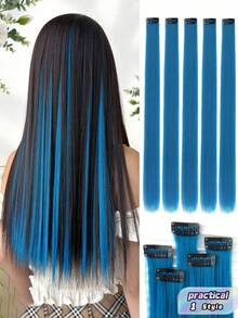 5PCS Blue Hair Clips Extensions, Women Synthetic Fiber Wigs, Can Match Various Hairstyles Without Going To Salon, Suitable For Daily Use And Parties - blue - View 2