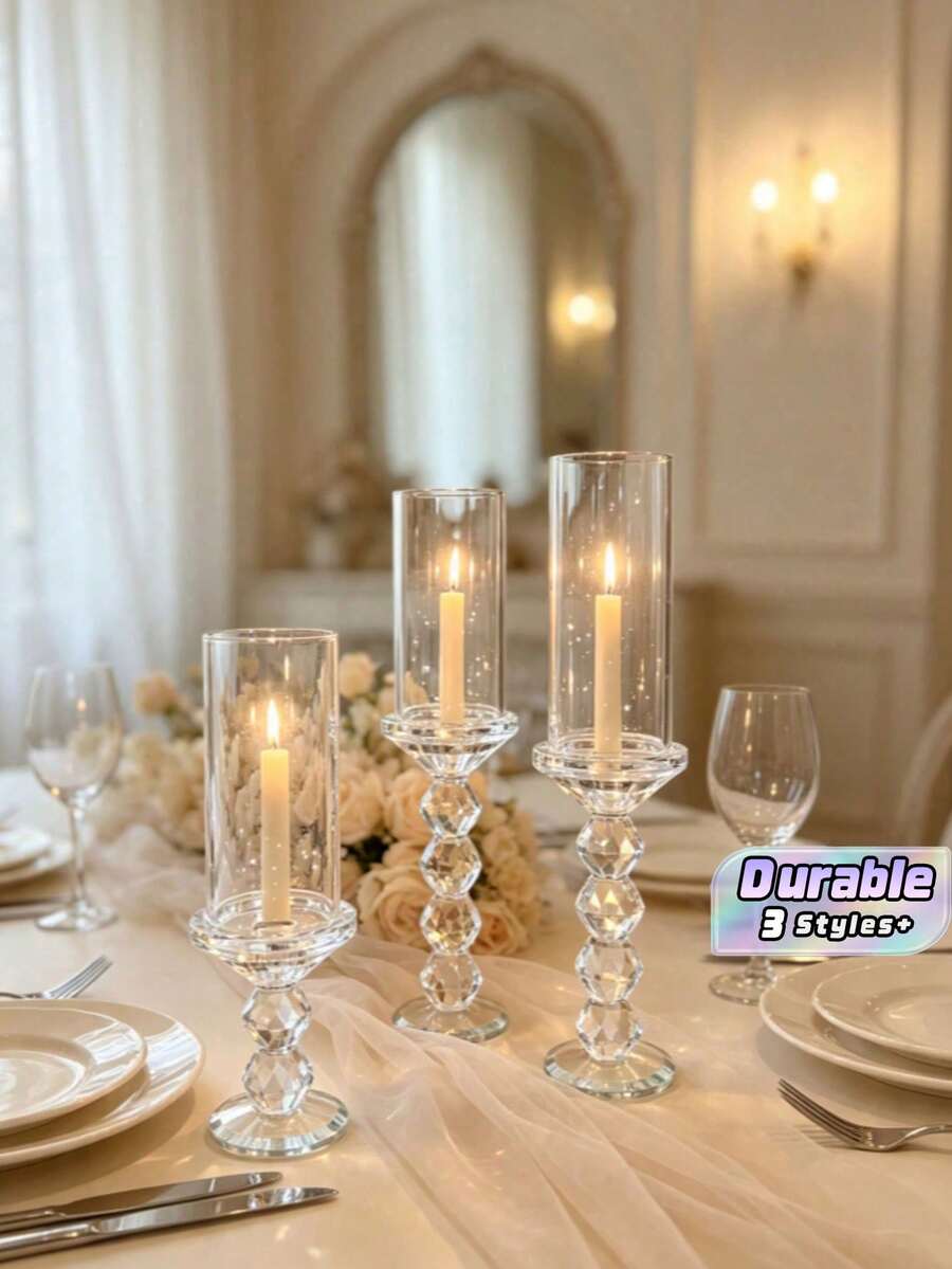 Exquisite Crystal Glass Candlestick, Windproof Round Crystal Candle Holder For Outdoor Wedding, Table Decor Ornament, Glass Candle Holder Decor Craft For Outdoor Wedding Dinner Table - 1PC - View 1