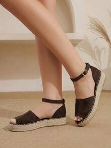Styleloop 女款棕色法蘭絨麻繩厚底涼鞋 - 咖啡 - 查看 10