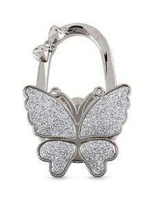 Zazumi 1pc Glitter Butterfly Star Table Bag Hanger, Polished Silver‑Tone Metal Foldable Handbag Hook, Decorative Desktop Bag Holder , Portable Table Edge Accessory Hook ,Apartment Friendly Kitchen, Travel; Great Gift For Spring Or Mother's Day. - Multicolor - View 12