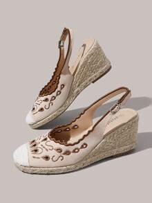 Styleloop Giày cao gót nữ quai chéo dây chun, dây thừng rơm, kiểu sandal - Nhiều màu - Xem 3
