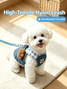 Summer Denim Pet Outfit, Adjustable Harness And Leash Set, Lightweight Breathable Denim Comfortable Pet Walking Clothes,Stylish Pet Costume, Perfect For Daily Strolls, Weekend Trips, Photo Shoots And Outdoor Activities For Small‑Medium Cats And Dogs - Blue - View 4