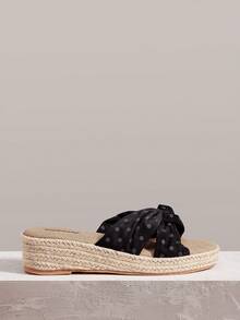Styleloop Spring And Summer Casual Hemp Rope Bottom Black Polka Dot Women's Slope Heel Platform Sandals Slippers Daily Commute Simple Vacation Travel Pastoral B - Black - View 6