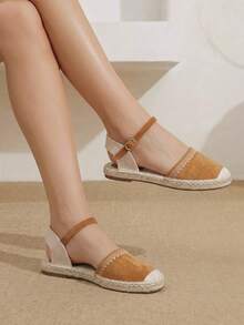 Styleloop Ladies Camel Bohemian Vacation Embroidered Strap Hemp Rope Flat Shoes - Camel - View 6