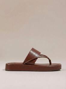 HighSole Women's Minimalist Strap Design Square Toe Platform Slip-On Sandals, Brown, Soft & Comfortable, Non-Slip, Suitable For Casual, Commuting, Shopping, Beach, Vacation, Versatile Summer Outfit Summer Shoes - Brown - View 2
