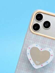 ShellaStory Heart-Shaped Mirror Stand Compatible With Apple 17PM Phone Case Compatible With Iphone 16, Suitable For 15, Highly Attractive 14, Soft 17, Fresh Checkered Fashion, Personalized, Girl, Creativity, Simple Style, Fresh And Simple, Niche, Ins Style - Blue - View 3