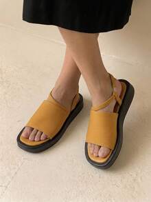 HighSole Slouchy Simple Wide-Sided Sandals Back Lace-Up Open-Toed Round Toe Thick-Soled Casual Vacation Style Women's Sandals Seaside Outing Daily Wear - Yellow - View 6