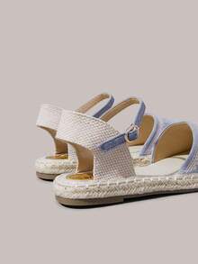 Styleloop Ladies Blue Bohemian Vacation Embroidered Strap Hemp Rope Flat Shoes - Blue - View 7