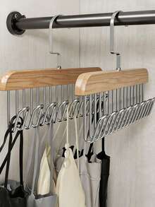 1/2Pcs Multi-Functional 8-Hook Wooden Hanger Saves Closet Space. It Can Hold Hats, Tank Tops, Bras, Shirts And Ties. A Practical Storage Organizer For Home And Dorm Wardrobes, And An Ideal Gift For Festivals - Multicolor - View 5
