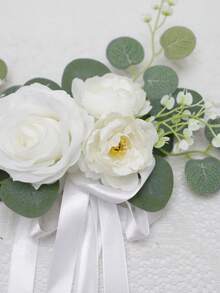 1 Peça Arranjo Floral Artificial de Eucalipto e Rosa para Encosto de Cadeira, Decoração de Casamento e Festa ao Ar Livre, Ornamento de Mesa, Plástico Realista, Sem Rega, Fácil Manutenção, Versátil para Uso Interno e Externo, Decoração para Casa e Jardim, Presente - Multicolorido - Visão 10