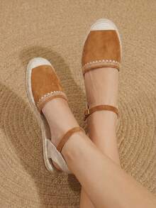 Styleloop Ladies Camel Bohemian Vacation Embroidered Strap Hemp Rope Flat Shoes - Camel - View 4