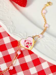 Strawberry Shortcake X SHEIN A Double-Circle Thin Chain Fashionable Girl Bracelet, The Best Option For Gift Giving - Pink - View 1