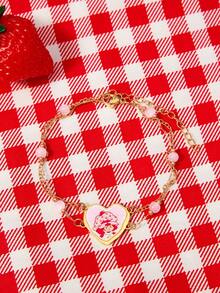 Strawberry Shortcake X SHEIN A Double-Circle Thin Chain Fashionable Girl Bracelet, The Best Option For Gift Giving - Pink - View 4
