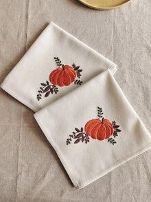 Cirelle 1/2/4 Pcs Embroidered Pumpkin Cloth Napkins, Off-White Fall Harvest Dinner Napkins With Orange Pumpkin Embroidery, Washable Reusable Cloth Napkins For Dining Table Decor - Multicolor - View 18