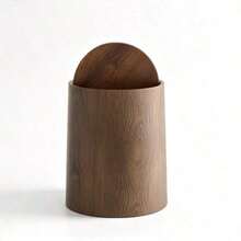 Faux Wood Grain Flip Lid Trash Can, Cylindrical Lid Waste Bin, Home Decor - Multicolor - View 2