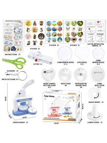 1Set 55mm 35mm Button Badge Maker Machine Multi Size DIY Badge Making Kit 3 In 1 Pin Magnet Keychain Maker With Button Parts Stickers Circle Cutter Scissors Handmade Craft Personalized Gift Supplies - multicolor - View 9