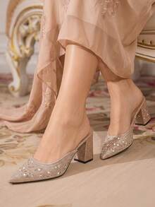 CUCCOO TILAWA Elegante spitze Damen-High-Heels aus Metall mit zarter Stickerei und Laser-Strass-Design - Champagnerfarben - Übersicht 3