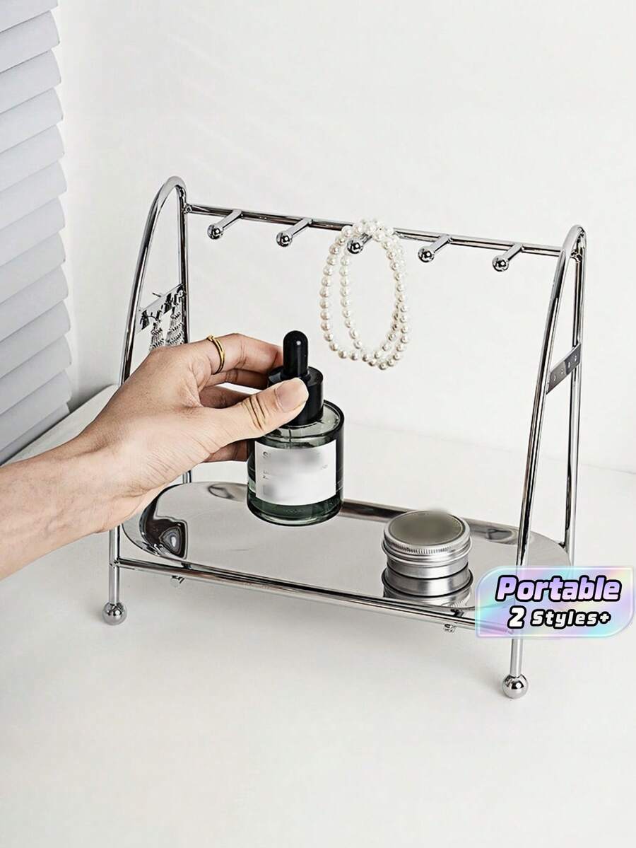 Silver Light Luxury Split Iron Jewelry Display Stand, Desktop Storage Holder For Necklace Earrings Studs, Multi-Purpose Ornament Rack, Ins Style Silver Light Luxury Iron Jewelry Hanger, Split Desktop Organizer Display Rack For Earrings Necklace Studs - Silver - View 1