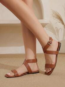 Styleloop Ladies, Buckle, Summer Style, Flat Sandals - Brown - View 9
