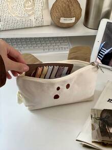 1PC Large Capacity Canvas Durable Lightweight Portable Creative Cute Pencil Case Makeup Bag Cosmetic Organizer Pouch With Zipper Closure Versatile Multipurpose For School Office Travel Home Stationery Supplies Gift Students Adults - Single Piece - View 7