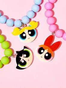 THE POWERPUFF GIRLS X SHEIN SHEIN XHello Kitty And Friends 聯名款適合女孩裝扮可愛串珠彈力手鍊 3 入組 - 彩色 - 查看 3