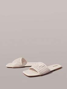 Styleloop Retro Woven Open-Toed Slippers, Square Toe Flat Bottom , Daily Wear Versatile Slippers, Vacation Casual Women's Shoes - Apricot - View 9