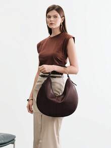 SHECARRY Women's Fashionable, Simple And Versatile Classic Five-Handed Shoulder Bag, Hobo Bag, Daily Commuting Shopping - Coffee - View 8