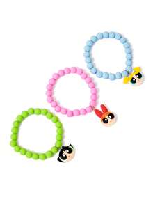 THE POWERPUFF GIRLS X SHEIN SHEIN XHello Kitty And Friends 聯名款適合女孩裝扮可愛串珠彈力手鍊 3 入組 - 彩色 - 查看 4