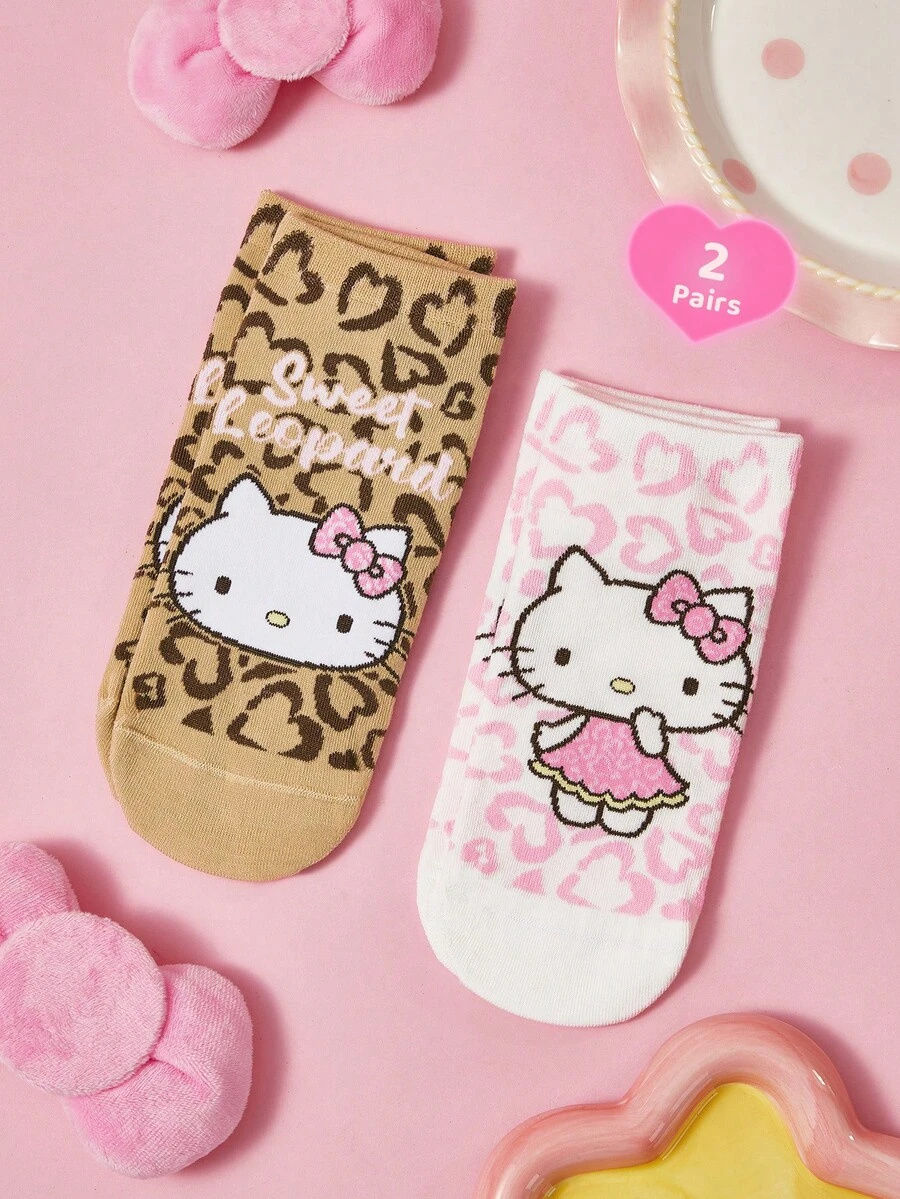HELLO KITTY AND FRIENDS | SHEIN 2雙卡通圖案女款襪子 - 雜色 - 查看 1