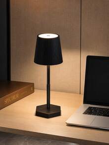 Modern Pleated Shade Table Lamp, Rechargeable Black Bedside Lamp, Minimalist Decorative Night Lamp For Living Room Bedroom Home Decor - Multicolor - View 4