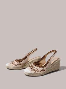 Styleloop Ladies, Rubber Band Cross Strap, Straw Rope, Sandals, High Heels. Fall Shoes - Beige - View 8