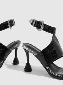 CUCCOO SZL Design Open-Toed Sandals Women's Ankle Buckle Fashion High Heels - Black - View 5