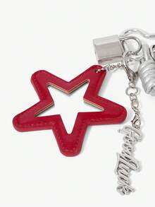 Viva Strut A Fashionable Sweet And Cool Street Red Star Mirror Love Key Metal Lock Letter Braided Rope Keychain Bag Pendant - Black - View 3