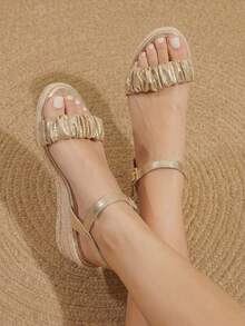 Styleloop Ladies Braided Rope Bottom Wedge Sandals Vacation Style Bohemian Fashion Vintage American Western Music Festival Party Dress Suitable For Christmas Va - Light gold - View 4