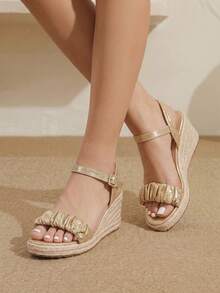 Styleloop Ladies Braided Rope Bottom Wedge Sandals Vacation Style Bohemian Fashion Vintage American Western Music Festival Party Dress Suitable For Christmas Va - Light gold - View 7