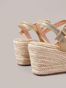 Styleloop Ladies Braided Rope Bottom Wedge Sandals Vacation Style Bohemian Fashion Vintage American Western Music Festival Party Dress Suitable For Christmas Va - Light gold - View 10