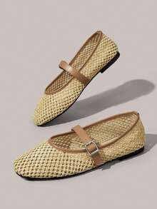 Styleloop Ladies PP Straw Upper, Buckle, Decoration, Flat Shoes - Apricot - View 9