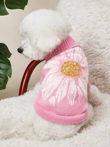PETSIN 1 buah Sweater Hewan Peliharaan Motif Bunga Matahari Merah Muda, Tebal dan Hangat untuk Musim Gugur/Dingin. - MultiWarna - View 1