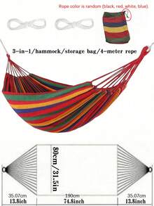3-In-1 Hammock: A Durable And Portable Hammock Made From Comfortable Fabric. Comes With A Travel Bag And Ropes, Perfect For Garden Camping, Indoor/Outdoor Terraces, Balconies, Backyards, Beaches, And Parks. - multicolor - View 5