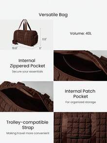 GLOWMODE 40L Maxi Water Resistant Adjustable Detachable Strap Side Sneaker Storage Zipper Pockets Quilted Hand Crossbody Duffel Gym Studio Travel Daily Casual - Coffee - View 5