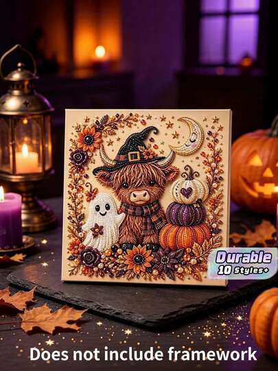 Premium Halloween Themed DIY Pearl Diamond Painting Kit Cute Ghost Pumpkin Cat Pattern Handmade Mosaic Art Set Festival Wall Hanging Decor For Home Bedroom Living Room