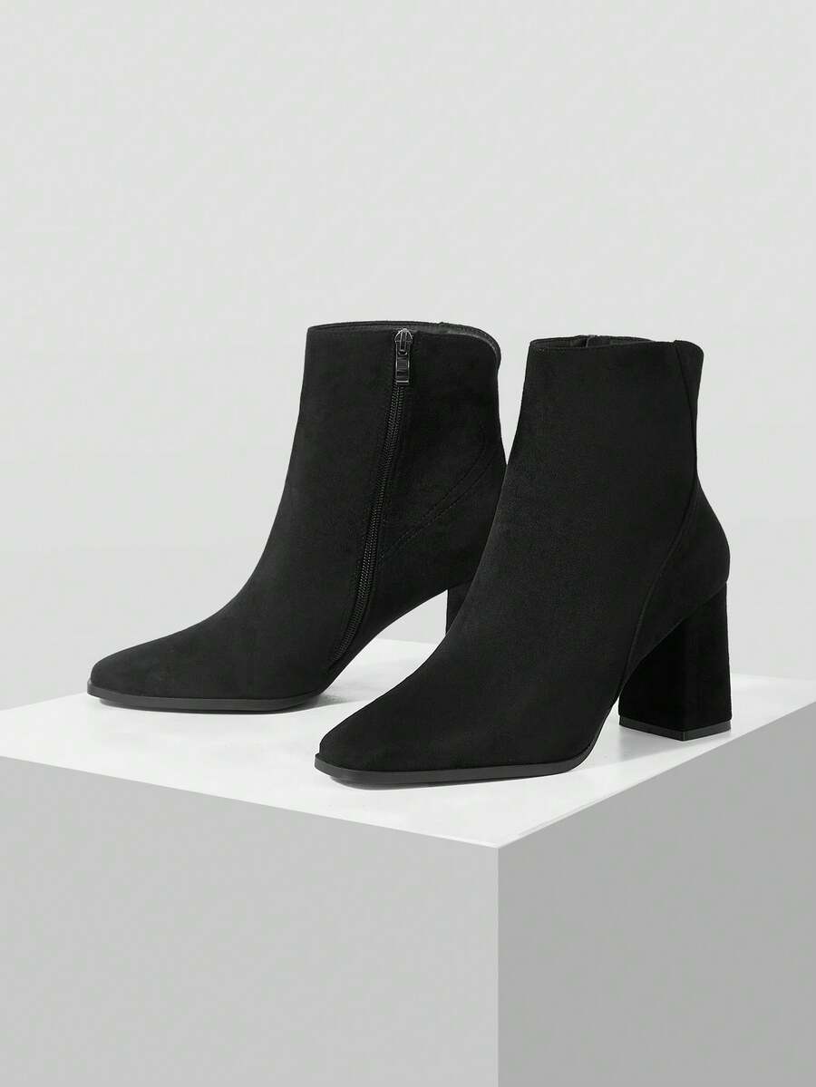 MOTF PREMIUM WOMEN'S FASHION SIMPLE SOLID SIDE ZIP HIGH HEEL ANKLE BOOTS, SPRING SHOES FOR EASTER AND CHRISTMAS FALL SHOES - ink black - View 2