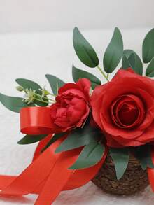 1 Peça Arranjo Floral Artificial de Eucalipto e Rosa para Encosto de Cadeira, Decoração de Casamento e Festa ao Ar Livre, Ornamento de Mesa, Plástico Realista, Sem Rega, Fácil Manutenção, Versátil para Uso Interno e Externo, Decoração para Casa e Jardim, Presente - Multicolorido - Visão 6