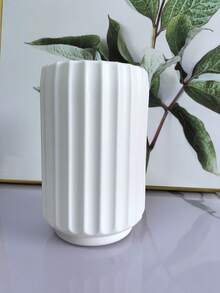 1 White Cylindrical Plastic Vase With Ceramic-Like Texture, Featuring Simple Texture Design And Serving As A Decorative Vase In Modern Nordic Style. It Boasts Geometric Textures, Minimalist Modern Design, A Non-Slip Base And An Elegant Shape - Multicolor - View 9