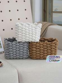 1pc Handmade Cotton Rope Storage Basket - Fabric Organizer Box For Desk, Cosmetics, Jewelry, Home Decor, Multi-Use Bin For Bedroom, Bathroom - View 1