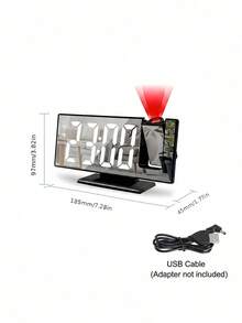 Adjustable LED Projection Alarm Clock Featuring A 12/24 Hour Temperature Display And A Mirror Design, Powered By USB, Suitable For A Bedroom, Home Office, Living Room Decor - multicolor - View 7