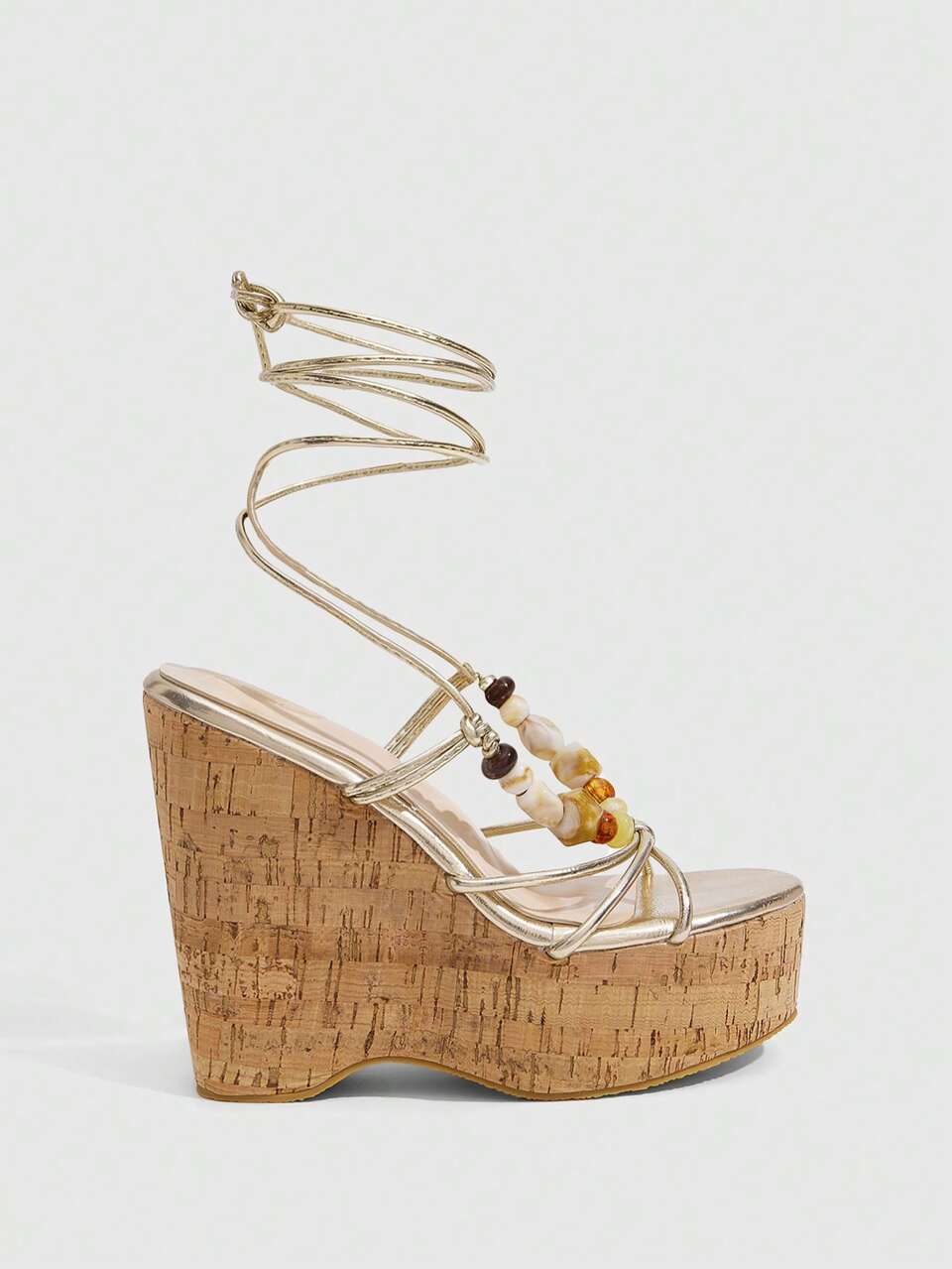 CUCCOO SZL Women's Gold Strap Beaded Summer Vacation Party Vacation Platform Wedge Sandals