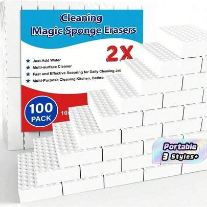 Borradores de Esponja Mágica, Paquete de 100 Almohadillas de Espuma de Melamina 2X talla grande Densas y Fuertes, Limpiador Multifuncional para el Hogar para Cocina, Baño, Bañera, Fregadero, Limpiador de Paredes, Limpieza Profunda, Esencial para el Hogar